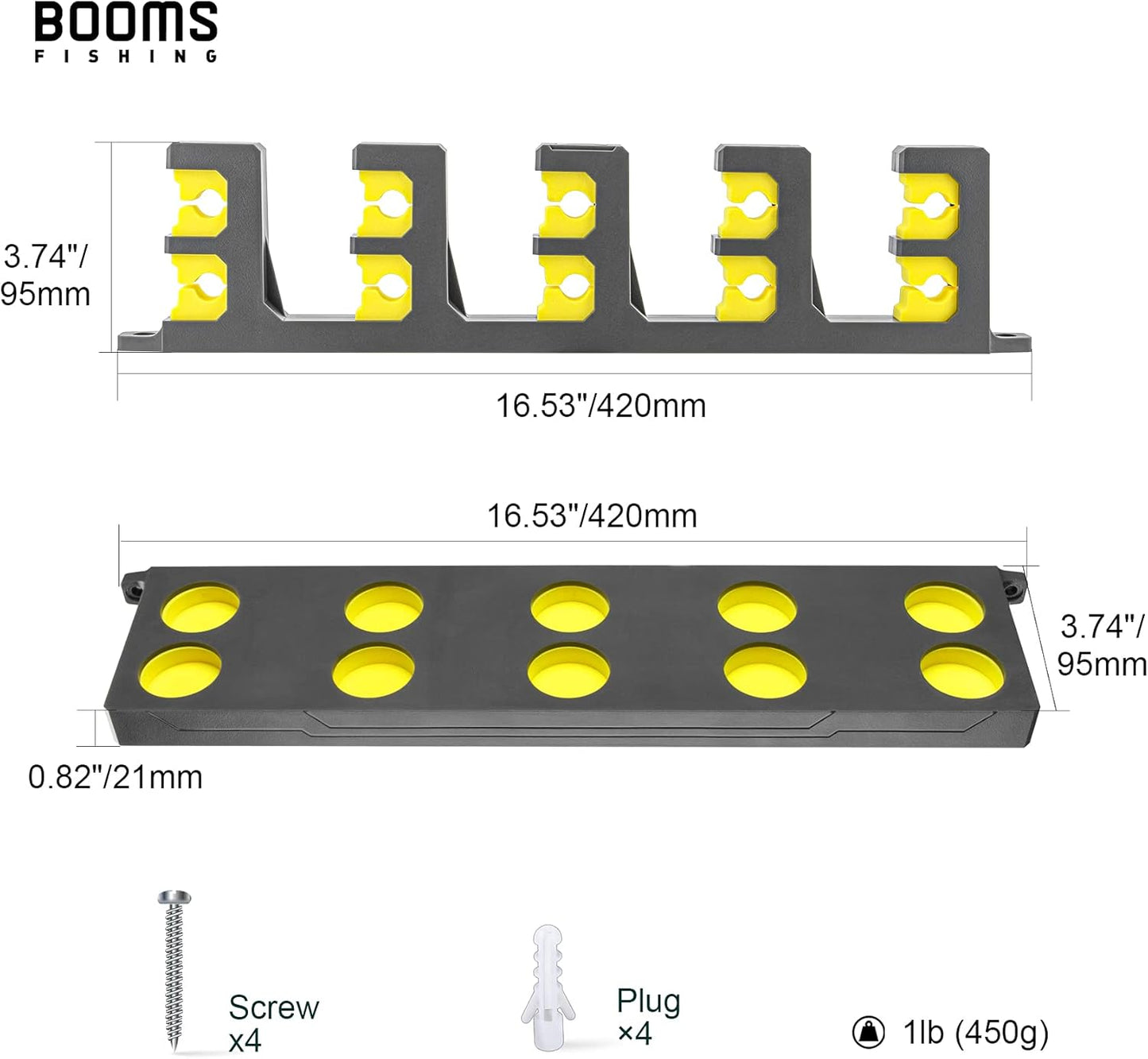 Rod Holder for Garage: Wall Mount Fishing Pole Holders for Garage | Fishing Rod Rack Holds up to 10 Rods, Vertical/Horizontal/Ceiling Fishing Pole Racks, WV4 Gray + Yellow