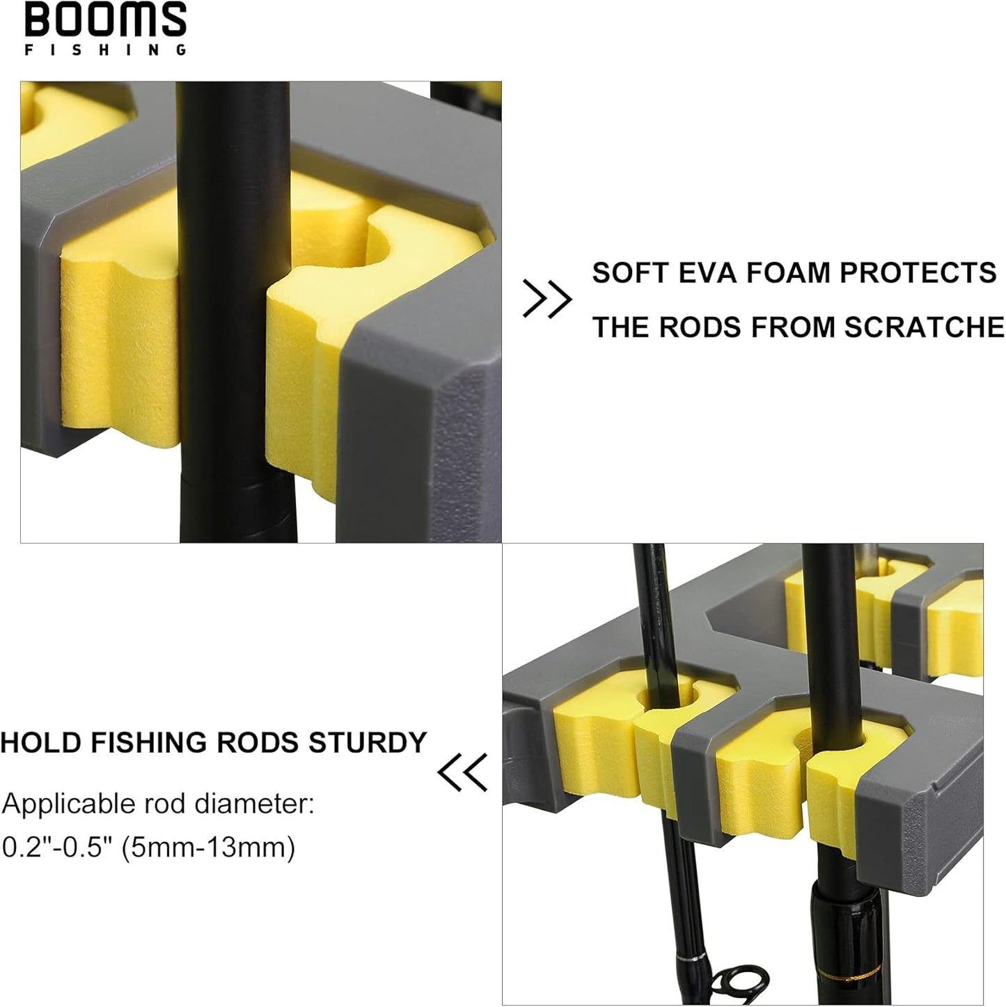 Rod Holder for Garage: Wall Mount Fishing Pole Holders for Garage | Fishing Rod Rack Holds up to 10 Rods, Vertical/Horizontal/Ceiling Fishing Pole Racks, WV4 Gray + Yellow